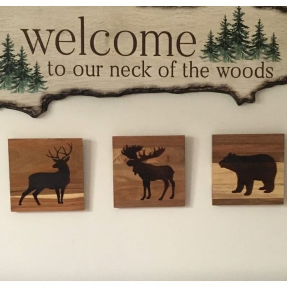Real Wooden Cabin Decor with Bear, Deer and Moose (Set of 3) - Wood